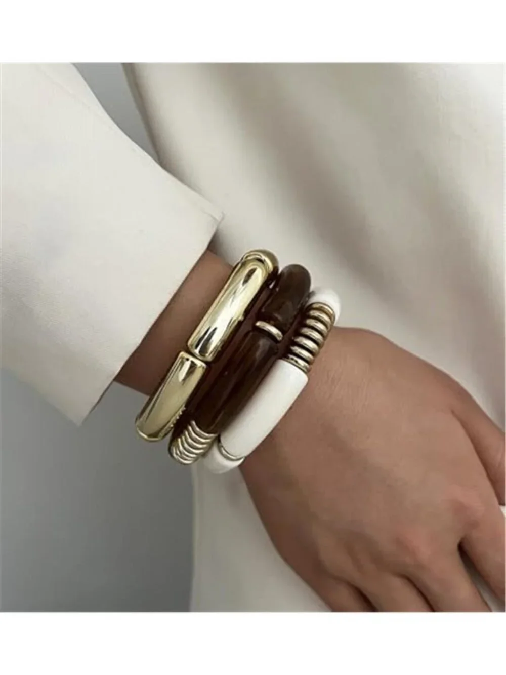 6pcs Chunky Acrylic Bangle Bracelets for Women, Resin Bamboo Brown